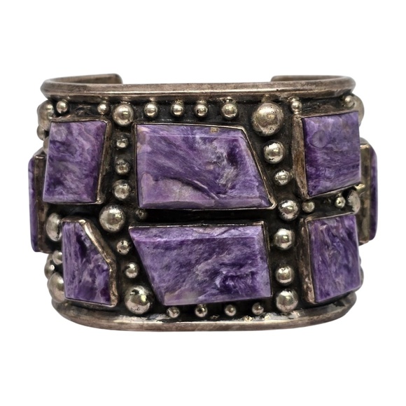 Bill Mex Dineh' Large Sterling Silver Charoite Wide Cuff Bracelet #20983 - Picture 1 of 10